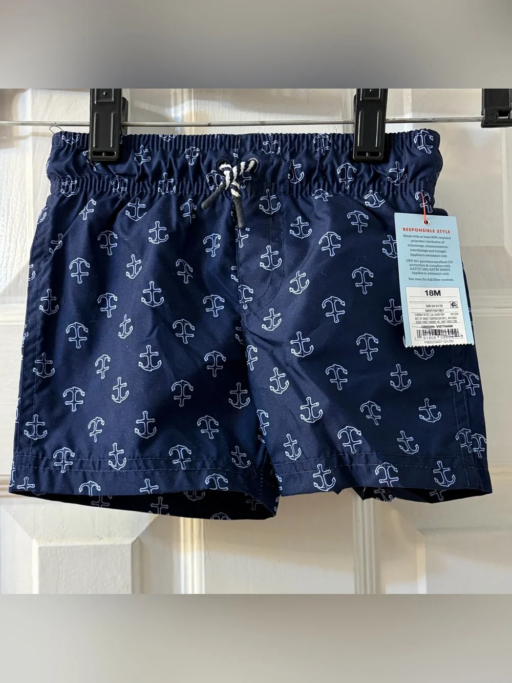 Cat & Jack Pristine Boy's Blue Swim Trunks All-Over Anchor Print Size 18 Months
